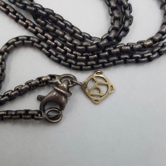 David Yurman Black Onyx Sterling Dog Tag Pendant/Sterling 14K Gold Necklace - Picture 7 of 13